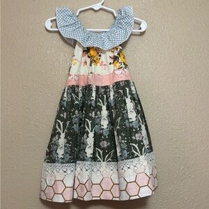 Charming Patchwork Kids Dress with Ruffled Collar